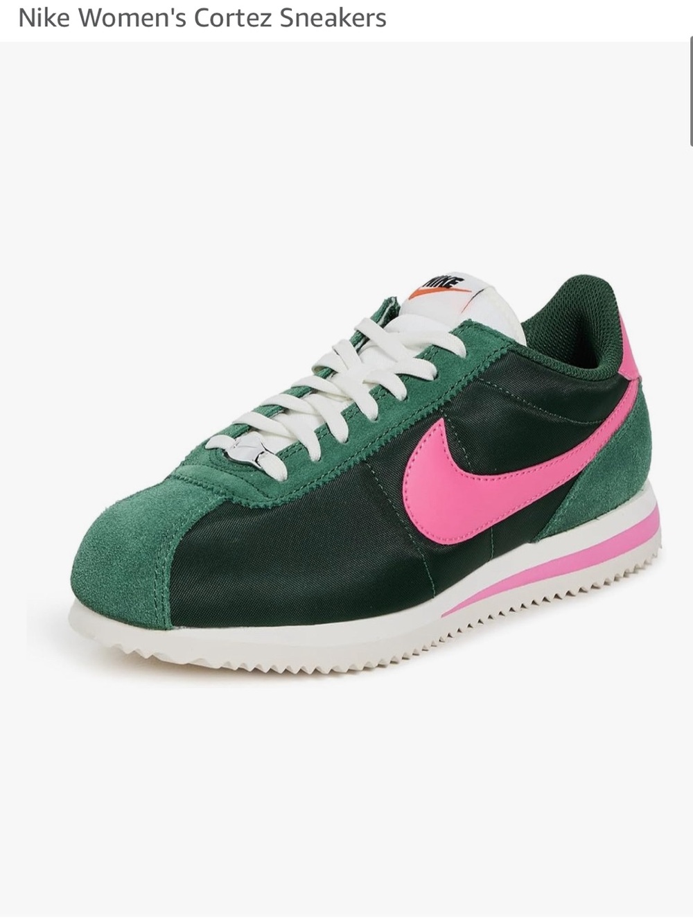 Nike Women's Cortez Sneakers - Dark Green with Pink Swoosh